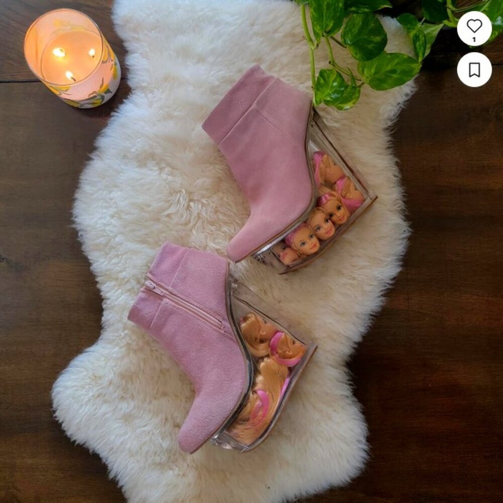 Jeffrey Campbell Icy Barbie Doll Head Platform Ankle Boot in Pink Suede Size 8